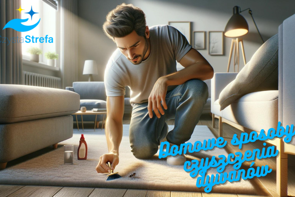 Mężczyzna czyszczący dywan domowym sposobem